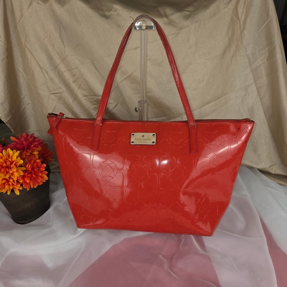 Kate Spade Sophie Red Patent Leather Embossed Heart Tote‎ Bag Project Piece